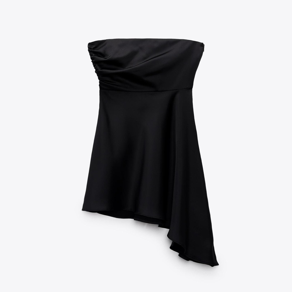Elegant Black Strapless Asymmetrical Dress